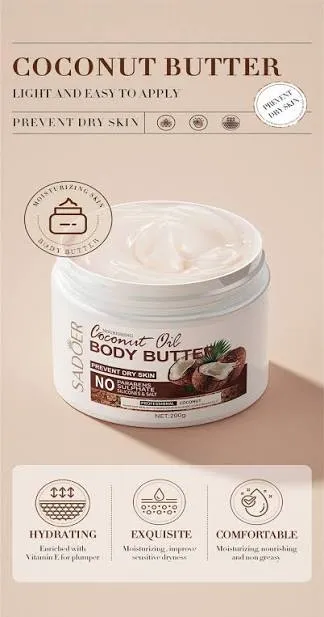 SADOER Coconut Oil Body Butter 200g - Deep Moisturizing Cream - Thumbnail