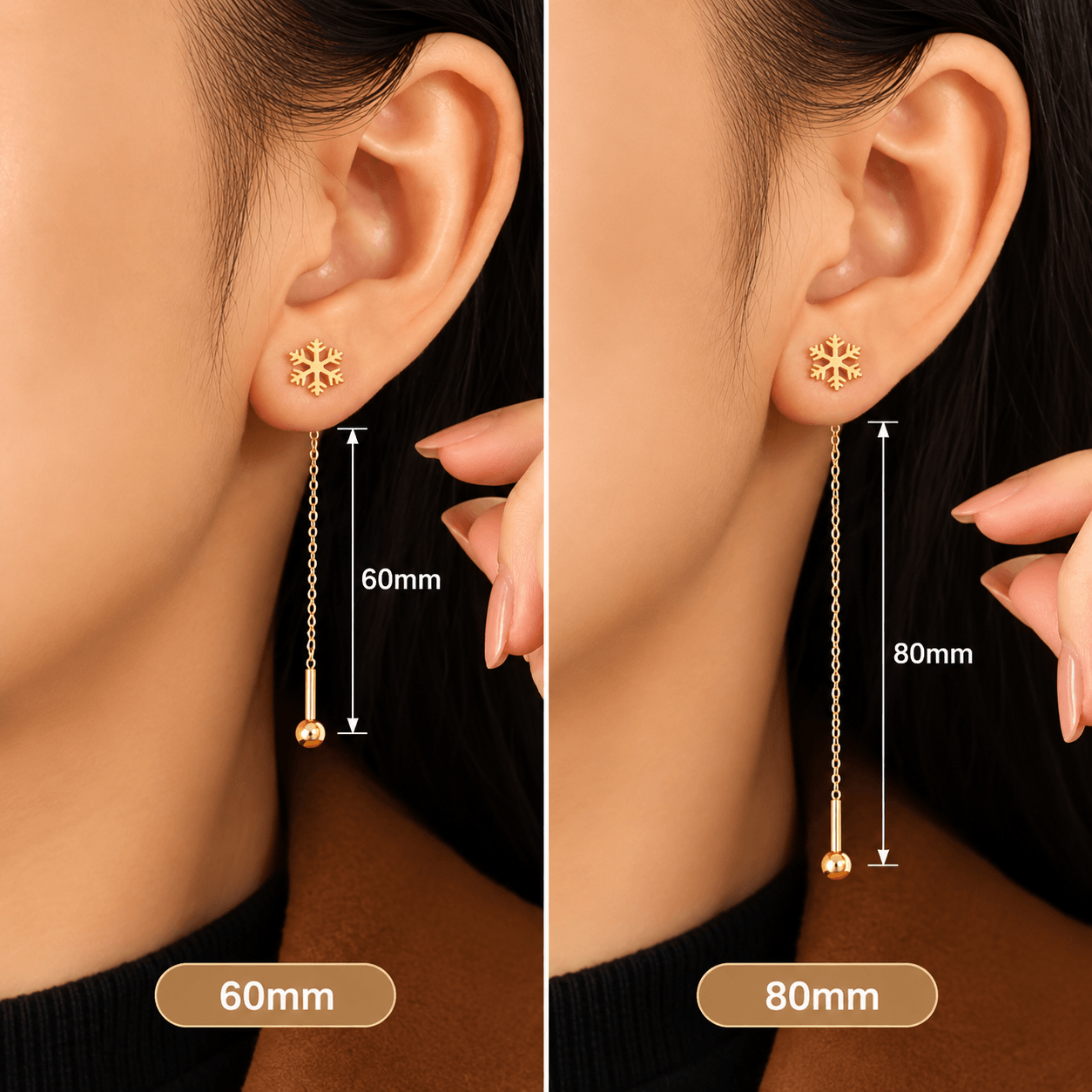 Snowflake Long Tassel Earring Stainless Steel 18K Gold Plated - Ario Mart