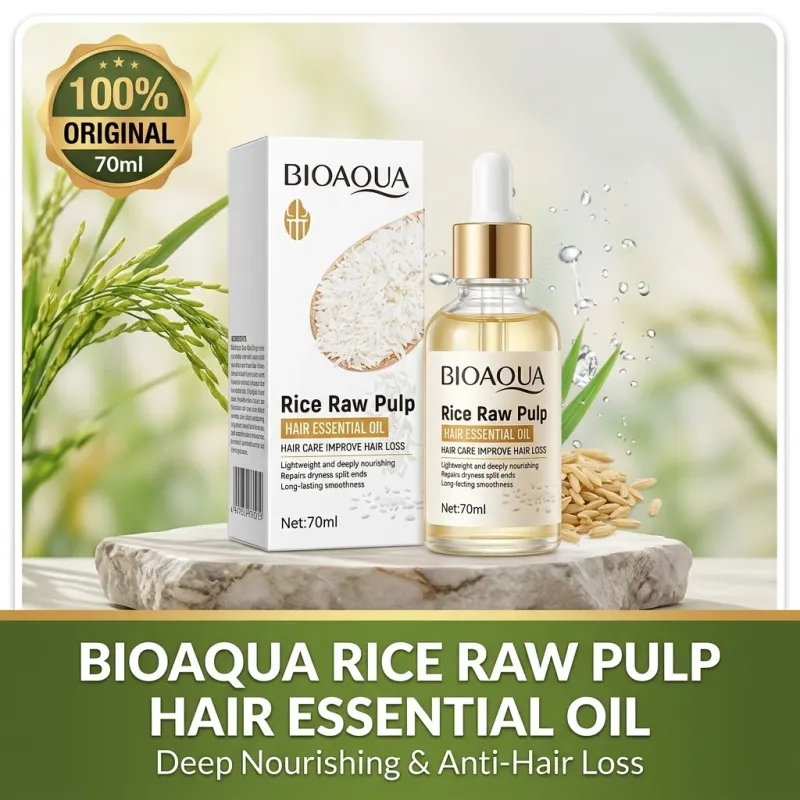 BIOAQUA Rice Raw Pulp Hair Essential Oil 70ml - Anti Hair Loss Serum - Ario Mart