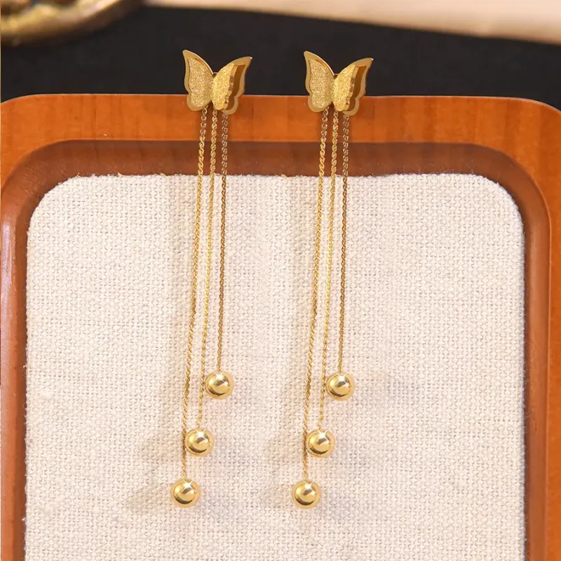Gold Plated Butterfly Tassel Dangle Earrings for Women
