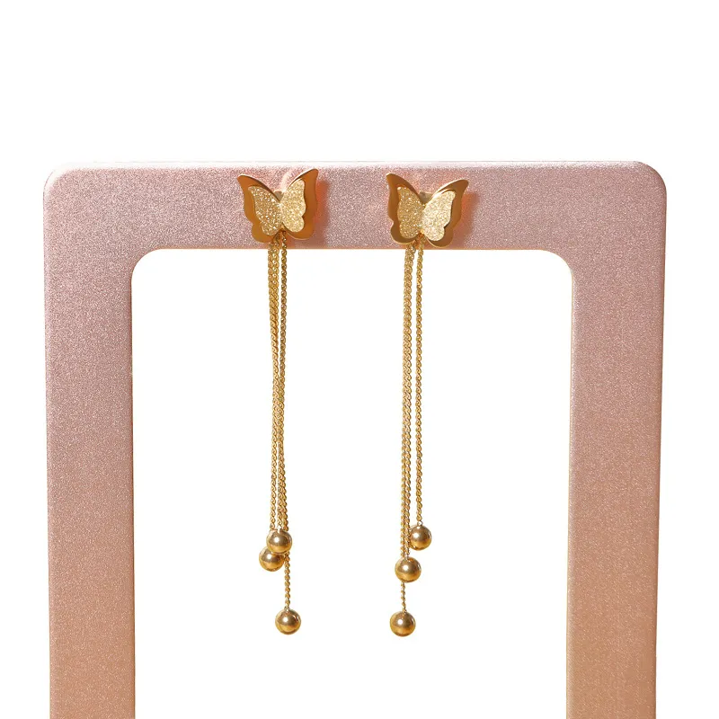 Gold Plated Butterfly Tassel Dangle Earrings for Women - Thumbnail